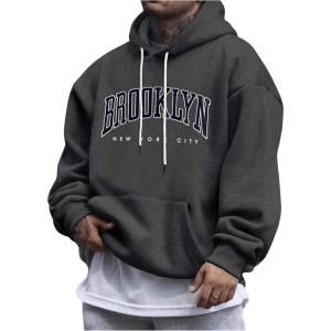 image:imageSOLY HUX Mens Letter Graphic Hoodies Drawstring Long Sleeve Oversized Sweatshirt Loose Pullover TopDark Grey Letter Print