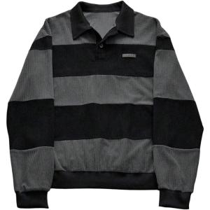 image:imageSOLY HUX Mens Long Sleeve Color Block Oversized Sweatshirt Collared Knitted Shirt Pullover StreetwearBlack and Grey