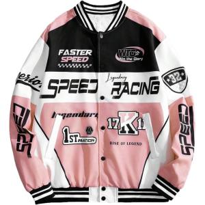 image:imageSOLY HUX Mens Racing Jacket Button Down Graphic Varsity Jackets Car Racing Jacket Men Motorcycle Outerwear StreetwearPink Multi