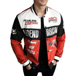 image:imageSOLY HUX Mens Racing Jacket Button Down Graphic Varsity Jackets Car Racing Jacket Men Motorcycle Outerwear StreetwearRed Multi