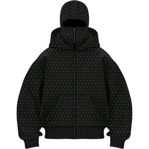 image:imageSOLY HUX Mens Rhinestone Zip Up Hoodie Long Sleeve Hooded Sweatshirt Jacket Streetwear with PocketsPure Black
