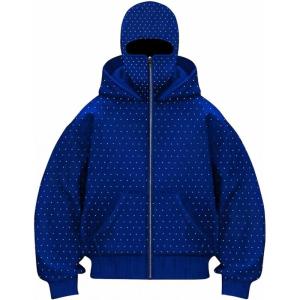 image:imageSOLY HUX Mens Rhinestone Zip Up Hoodie Long Sleeve Hooded Sweatshirt Jacket Streetwear with PocketsPure Blue