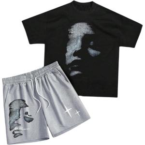 image:imageSOLY HUX Mens Short Sets Outfits Two Piece Tracksuit Short Sleeve T Shirt and Shorts Summer Sport SuitBlack and Grey