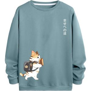 image:imageSOLY HUX Mens Sweatshirt Letter Cartoon Graphic Crew Neck Long Sleeve Pullover TopsLight Blue Cat