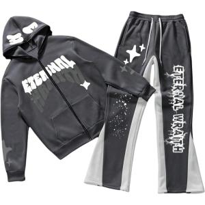 image:imageSOLY HUX Mens Sweatsuit 2 Piece Outfits Letter Graphic Zip Up Long Sleeve Hoodie Sweatshirt and Sweatpants Tracksuit SetGrey Letter