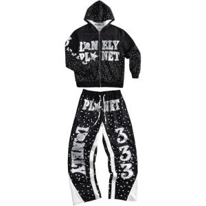 image:imageSOLY HUX Mens Sweatsuit 2 Piece Outfits Letter Graphic Zip Up Long Sleeve Hoodies Sweatshirt and Sweatpants StreetwearMulticolor Letter