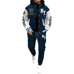 image:imageSOLY HUX Mens Tracksuit 2 Piece Outfits Color Block Letter Graphic Long Sleeve Varsity Jacket and Pants SetMulti Letter Graphic