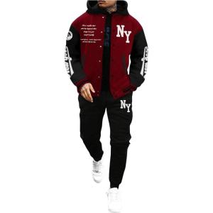 image:imageSOLY HUX Mens Tracksuit 2 Piece Outfits Color Block Letter Graphic Long Sleeve Varsity Jacket and Pants SetMulticoloured Letter