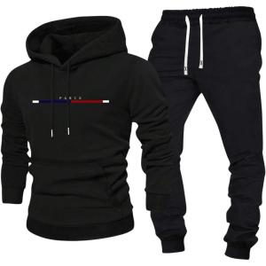 image:imageSOLY HUX Mens Tracksuit Hooded Sweatshirt and Jogger Pants Hiking Outdoor 2 Piece OutfitsBlack Printed