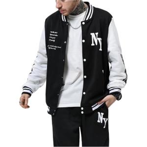 image:imageSOLY HUX Mens Varsity Jacket Color Block Letter Graphic Long Sleeve Baseball Jacket Bomber CoatBlack Letter