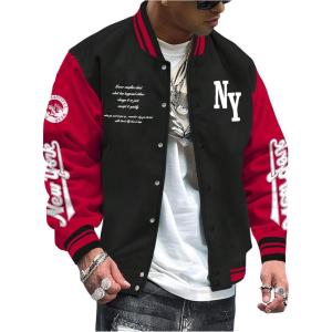 image:imageSOLY HUX Mens Varsity Jacket Color Block Letter Graphic Long Sleeve Baseball Jacket Bomber CoatBlack and Red Letter Graphic