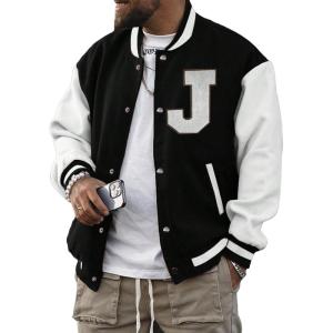 image:imageSOLY HUX Mens Varsity Jacket Color Block Letter Graphic Long Sleeve Baseball Jacket Bomber CoatBlack and White Letter