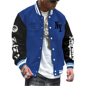 image:imageSOLY HUX Mens Varsity Jacket Color Block Letter Graphic Long Sleeve Baseball Jacket Bomber CoatBlue Letter Graphic