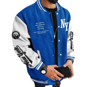 image:imageSOLY HUX Mens Varsity Jacket Color Block Letter Graphic Long Sleeve Baseball Jacket Bomber CoatBlue and White Letter
