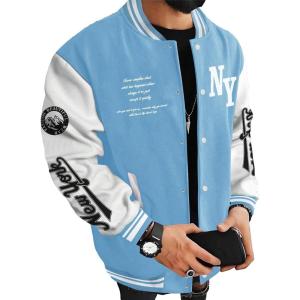 image:imageSOLY HUX Mens Varsity Jacket Color Block Letter Graphic Long Sleeve Baseball Jacket Bomber CoatBlue and White Letter Print