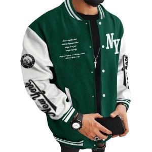 image:imageSOLY HUX Mens Varsity Jacket Color Block Letter Graphic Long Sleeve Baseball Jacket Bomber CoatGreen Letter