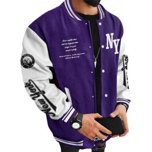 image:imageSOLY HUX Mens Varsity Jacket Color Block Letter Graphic Long Sleeve Baseball Jacket Bomber CoatPurple Letter