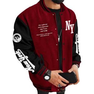 image:imageSOLY HUX Mens Varsity Jacket Color Block Letter Graphic Long Sleeve Baseball Jacket Bomber CoatRed Letter