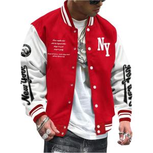 image:imageSOLY HUX Mens Varsity Jacket Color Block Letter Graphic Long Sleeve Baseball Jacket Bomber CoatRed Letter Graphic