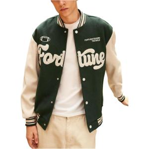 image:imageSOLY HUX Mens Varsity Jacket Graphic Button Down Long Sleeve Baseball Outerwear Coat Preppy ClothesDark Green