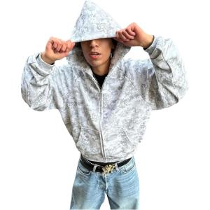image:imageSOLY HUX Mens Y2k Camo Zip Up Hoodie Vintage Raglan Sleeve Oversized Sweatshirt with Pockets StreetwearGrey Camo