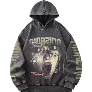 image:imageSOLY HUX Mens Y2k Gothic Hoodie Retro Grunge Graphic Hooded Baggy Sweatshirts Streetwear PulloverBlack Graphic