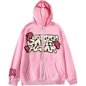 image:imageSOLY HUX Mens Y2k Hoodies Zip Up Graphic Long Sleeve Hooded Sweatshirt Jacket Hip Hop Outfit StreetwearPink Graphic