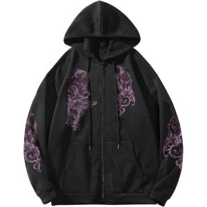 image:imageSOLY HUX Mens Y2k Zip Up Hoodie Gothic Print Hooded Sweatshirt Retro Jacket Outerwear StreetwearBlack Graphic