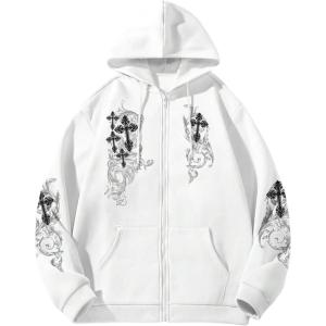 image:imageSOLY HUX Mens Y2k Zip Up Hoodie Gothic Print Hooded Sweatshirt Retro Jacket Outerwear StreetwearWhite Graphic