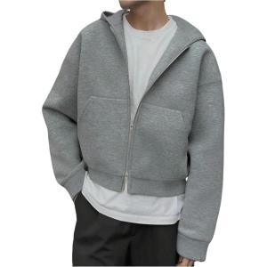image:imageSOLY HUX Mens Zip Up Hoodie Sweatshirt Drop Shoulder Long Sleeve Hooded Fall Casual Jacket with PocketsPlain Grey