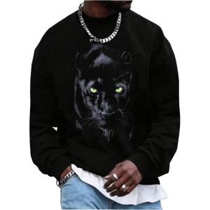 image:imageSOLY HUX Sweatshirts for Men Animal Graphic Crew Neck Drop Shoulder Long Sleeve Pullover TopsBlack Leopard