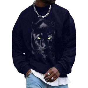 image:imageSOLY HUX Sweatshirts for Men Animal Graphic Crew Neck Drop Shoulder Long Sleeve Pullover TopsDark Blue Leopard