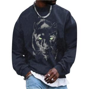 image:imageSOLY HUX Sweatshirts for Men Animal Graphic Crew Neck Drop Shoulder Long Sleeve Pullover TopsGrey Leopard