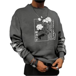 image:imageSOLY HUX Sweatshirts for Men Floral Letter Graphic Crew Neck Long Sleeve Pullover Fall TopsGrey Floral