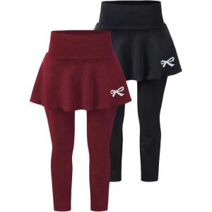 image:imageSOLY HUX Toddler Girls 2 Piece Leggings with Skirts Bow Print Elastic High Waisted Athletic Workout Skinny PantsBurgundy and Black