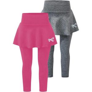 image:imageSOLY HUX Toddler Girls 2 Piece Leggings with Skirts Bow Print Elastic High Waisted Athletic Workout Skinny PantsHotpink and Grey