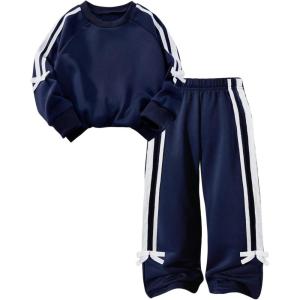 image:imageSOLY HUX Toddler Girls Fall Clothes 2 Piece Set Bowknot Crewneck Sweatshirts and Wide Leg Pants Sports OutfitsDark Blue