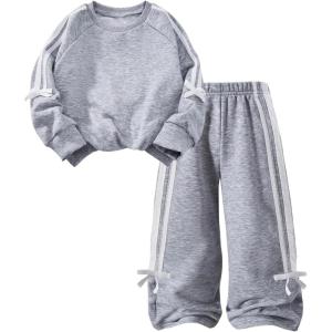 image:imageSOLY HUX Toddler Girls Fall Clothes 2 Piece Set Bowknot Crewneck Sweatshirts and Wide Leg Pants Sports OutfitsLight Grey