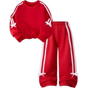 image:imageSOLY HUX Toddler Girls Fall Clothes 2 Piece Set Bowknot Crewneck Sweatshirts and Wide Leg Pants Sports OutfitsRed Bow