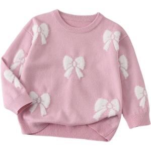 image:imageSOLY HUX Toddler Girls Long Sleeve Sweaters Cute Bow Crew Neck Trendy Fall Sweater Pullover TopsPink Bow