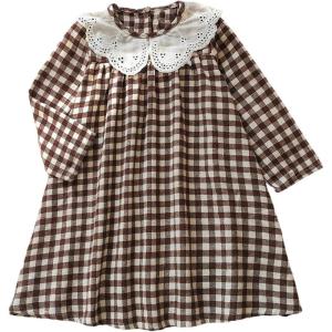 image:imageSOLY HUX Toddler Girls Plaid Gingham Smocked Dress Cute Doll Collar Long Sleeve Babydoll Fall DressesBrown Plaid