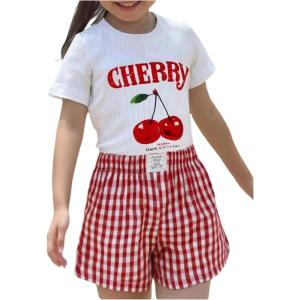 image:imageSOLY HUX Toddler Girls Summer Clothes Short Sleeve Tops and Shorts 2 Piece Set Cute Vacation OutfitsWhite Red Graphic