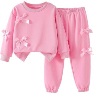 image:imageSOLY HUX Toddler Girls Sweatsuits 2 Piece Outfits Bow Long Sleeve Sweatshirt and Jogger Pants Matching SetsPure Pink