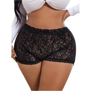 image:imageSOLY HUX Womens Plus Size Floral Lace Boyshorts Underwear High Waisted Sheer Boxer Briefs PantiesBlack