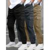 image:imageSOLY HUX Mens Cargo Pants Elastic Waist Slim Fit Outdoor Hiking Joggers with Pockets 3 PacksBlack Khaki Multi