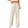 image:imageSOLY HUX Womens Casual Drawstring Elastic Waist Pants Wide Leg Long Pants Plain Beige PetiteXS XSmall