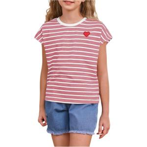 image:imageSOLY HUX Girls Cute Striped T Shirts Short Sleeve Heart Casual Teen Tee Tops Preppy ClothesDusty Pink Striped