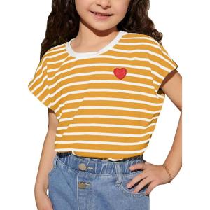 image:imageSOLY HUX Girls Cute Striped T Shirts Short Sleeve Heart Casual Teen Tee Tops Preppy ClothesYellow Striped