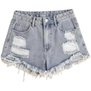 image:imageSOLY HUX Girls Ripped Raw Hem Denim Shorts High Waisted Straight Leg Summer Jeans ShortsLight Wash