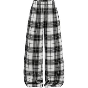 image:imageSOLY HUX Girls Wide Leg Plaid Pants Elastic Waist Casual Baggy Sweatpants Fall ClothesBlack and White